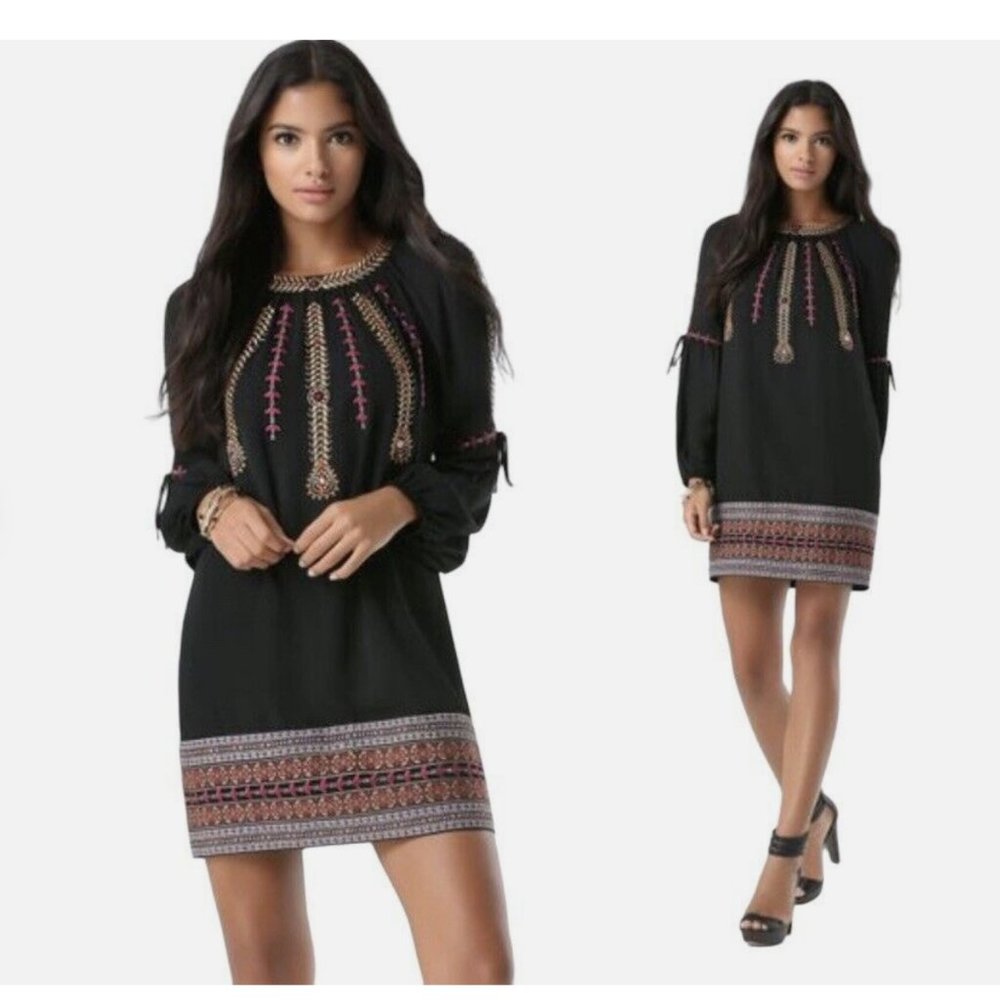 Bebe Embroidered Mini Long Sleeve Dress